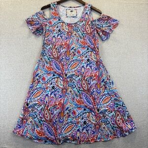 Cupio Dress Women's Vibrant Abstract Leaves Cold Shoulder Dress Size Medium